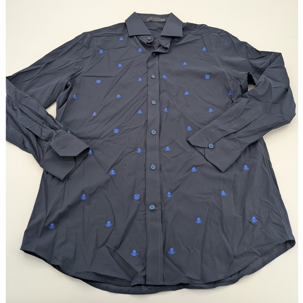 G/FORE Blue Long Sleeve Dress Shirt Button Down Skulls G4 Mens Golf Size L